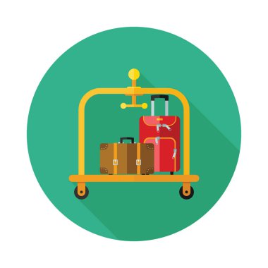 Bagaj arabası simgesi. Otel sepeti simgesi. Düz vektör çizim