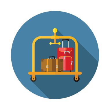 Bagaj arabası simgesi. Otel sepeti simgesi. Düz vektör çizim