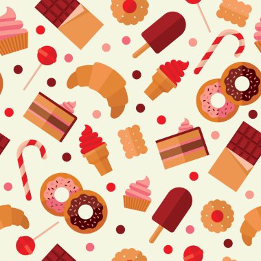 Dikişsiz desen tatlı tatlı düz Icon set