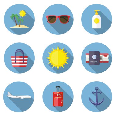 Seyahat düz tasarım simgeler kümesi