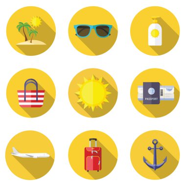 Seyahat düz tasarım simgeler kümesi