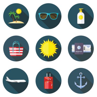 Seyahat düz tasarım simgeler kümesi