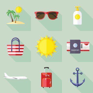 Seyahat düz tasarım simgeler kümesi