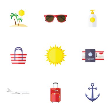 Seyahat düz tasarım simgeler kümesi