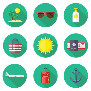 Seyahat düz tasarım simgeler kümesi