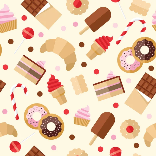 Seamless pattern dessert sweet flat icon set — Stock Vector