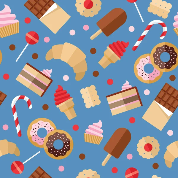 Naadloze patroon dessert zoete platte pictogramserie — Stockvector