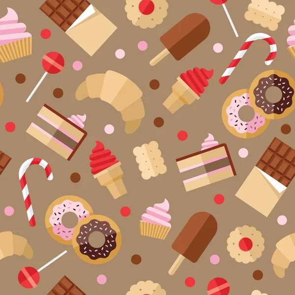 Seamless pattern dessert sweet flat icon set — Stock Vector