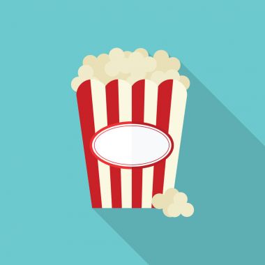 Patlamış mısır kova simgesi, uzun gölge ile düz tasarım vektör