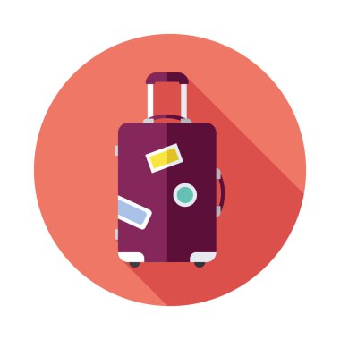 Düz tasarım kavramı bavul vektör çizim uzun gölge ile.