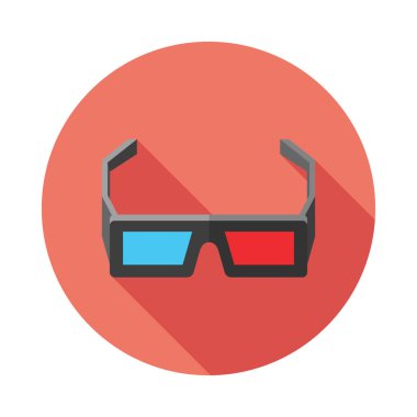 3d sinema gözlük simgesi. Düz stil illüstrasyon uzun gölge ile