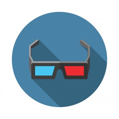 3d sinema gözlük simgesi. Düz stil illüstrasyon uzun gölge ile