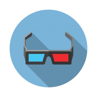 3d sinema gözlük simgesi. Düz stil illüstrasyon uzun gölge ile