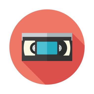 video kaset simge uzun gölge ile. düz stil vektör çizim