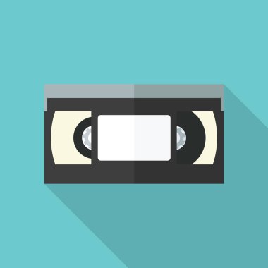 video kaset simge uzun gölge ile. düz stil vektör çizim