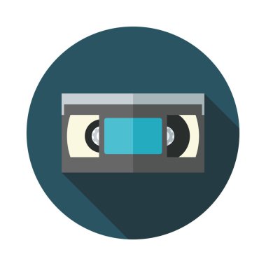 video kaset simge uzun gölge ile. düz stil vektör çizim
