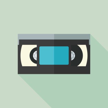 video kaset simge uzun gölge ile. düz stil vektör çizim