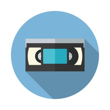 video kaset simge uzun gölge ile. düz stil vektör çizim