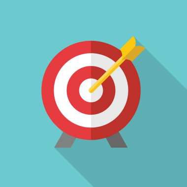 Düz stil uzun gölgeler ile hedef ve ok vektör simge tasarlamak. Koleksiyonu.