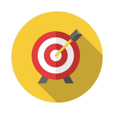 Düz stil uzun gölgeler ile hedef ve ok vektör simge tasarlamak. Koleksiyonu.