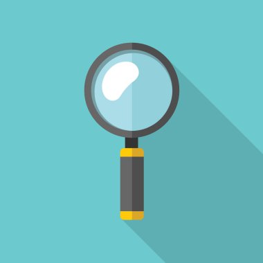 Büyüteç simgesini, düz çizmek ile uzun gölge, vektör çizim