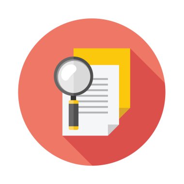 Arama belge uzun gölge düz simgesi. Vektör çizim.