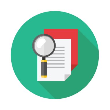 Arama belge uzun gölge düz simgesi. Vektör çizim.