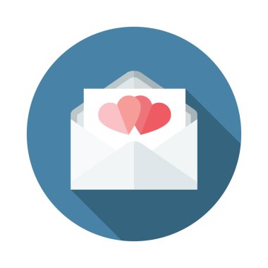 Sevgiliye mektup, uzun gölge, vektör çizim ile düz simgesi