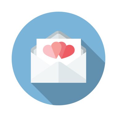 Sevgiliye mektup, uzun gölge, vektör çizim ile düz simgesi