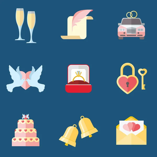 Ensemble d'icônes de mariage en design plat — Image vectorielle