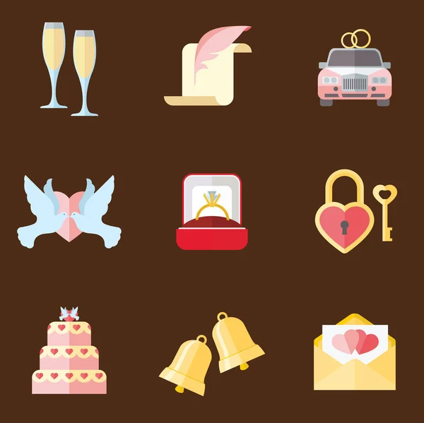 Set of wedding icons in flat design — Stock Vector