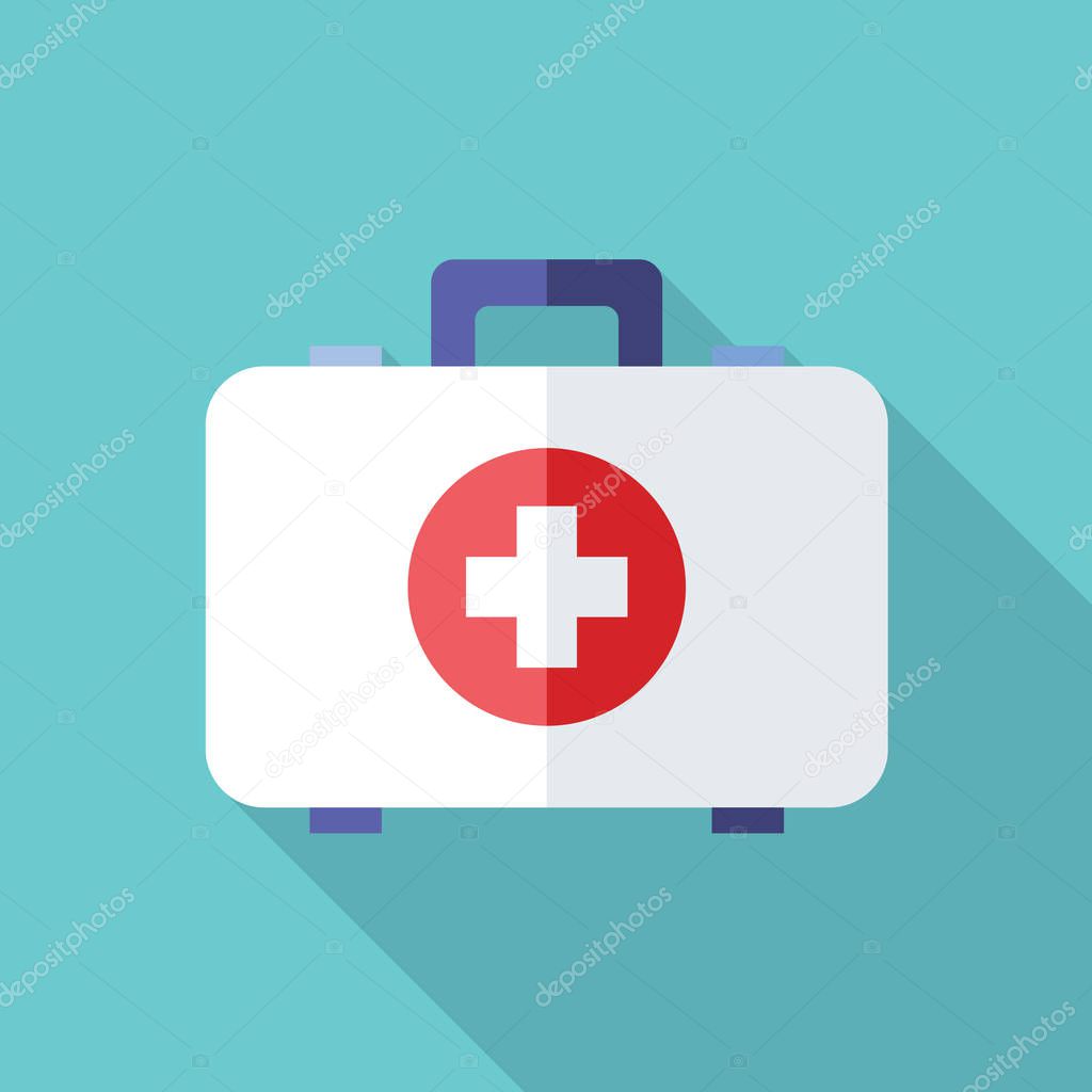 First aid kit , Flat style Icon with long shadow