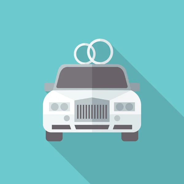 Icono plano con coche de boda de sombra larga — Vector de stock