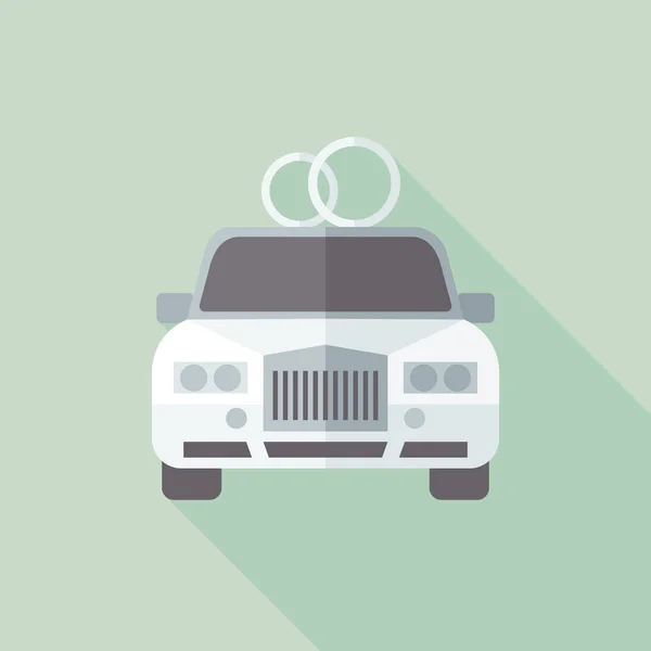 Плоская икона с длинной тенью свадебного автомобиля — стоковый вектор