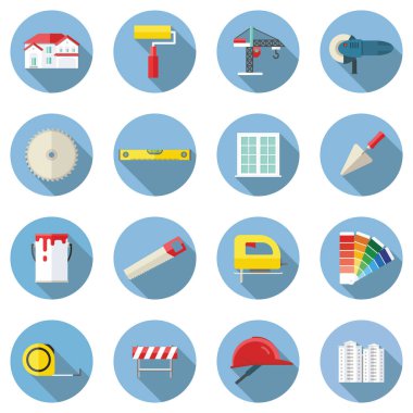 Uzun gölgeler ile düz tasarım inşaat simgeler kümesi