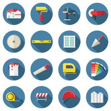 Uzun gölgeler ile düz tasarım inşaat simgeler kümesi