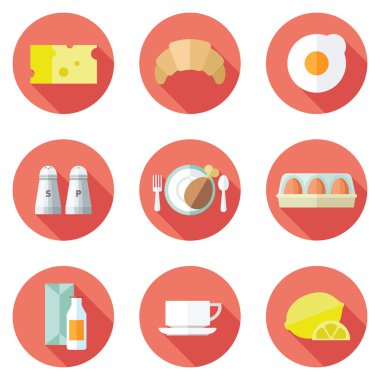 Kahvaltı yiyecek ve içecek simgeleri düz stil.