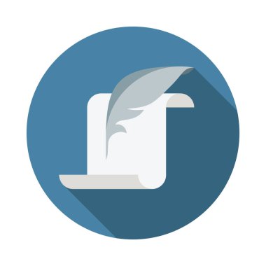 Parşömen, tüy ve mürekkep düz simgesi. Vektör çizim uzun gölge ile.