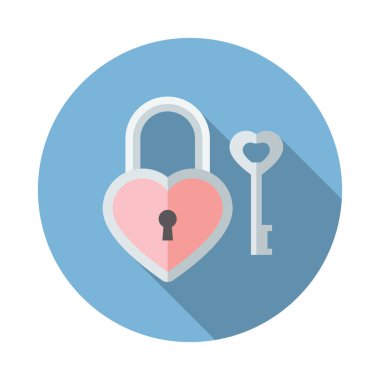 Kilit kalp düz simgesi. Vektör çizim uzun gölge ile.