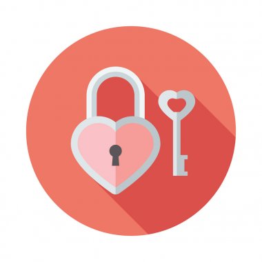 Kilit kalp düz simgesi. Vektör çizim uzun gölge ile.