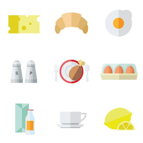 Frühstück Speisen und Getränke Symbole im flachen Stil. — Stockvektor