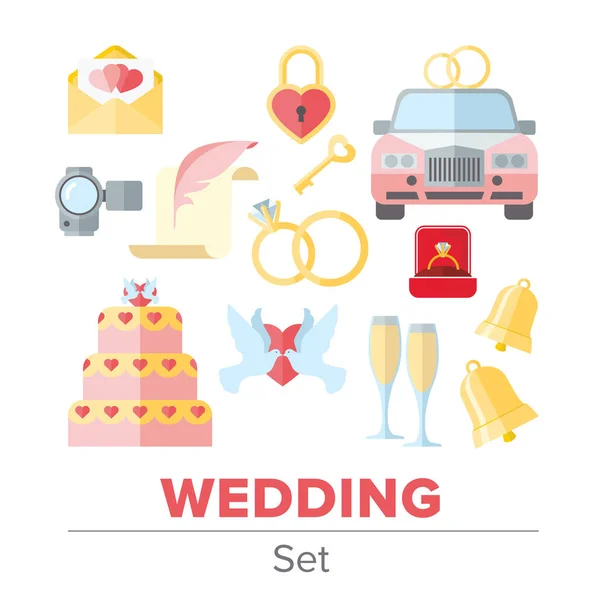 Set di icone di nozze in design piatto — Vettoriale Stock