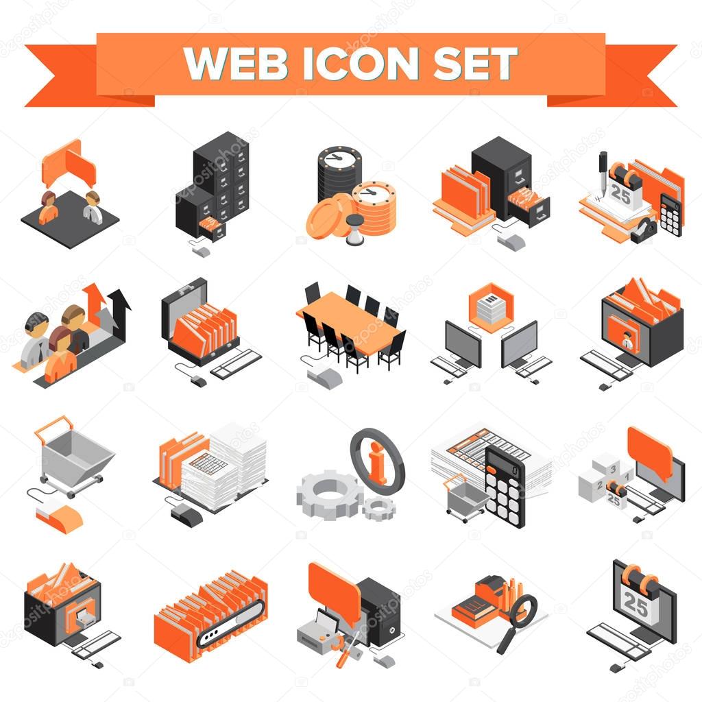 3d vector Isometric office objects set