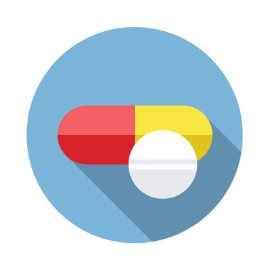 Düz tıbbi kapsül kutsal kişilerin resmi ile uzun gölge