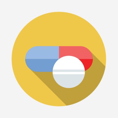 Düz tıbbi kapsül kutsal kişilerin resmi ile uzun gölge