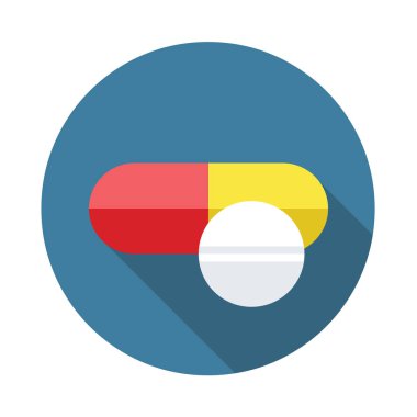 Düz tıbbi kapsül kutsal kişilerin resmi ile uzun gölge