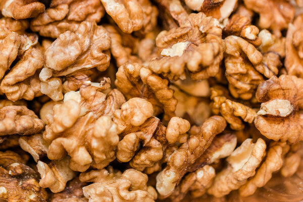 Close-up of walnuts. Background