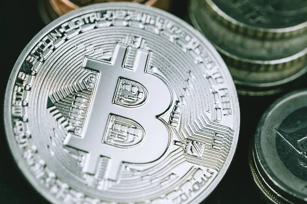 Bitcoin Auf Euro Münzen — Stockfoto
