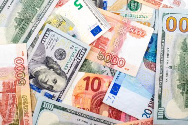 Yeni yüz dolar, euro ve Rublesi faturaları arka plan