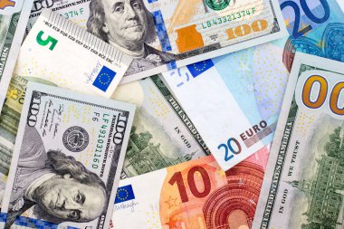 Yeni yüz dolar ve euro faturaları arka plan